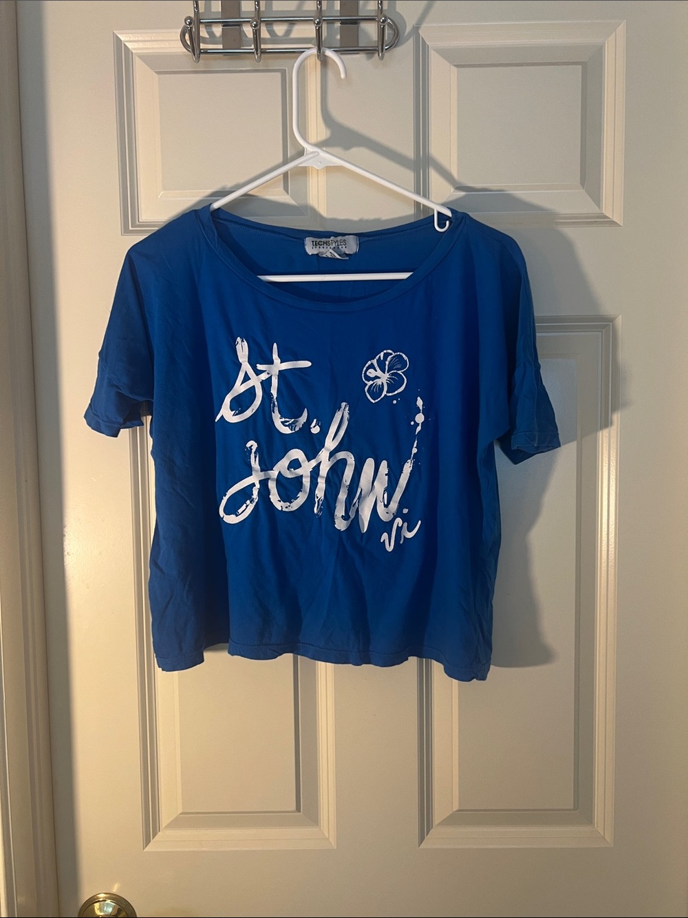 St. John Bold Royal Blue Crop Tee with White Script Logo